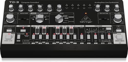 Behringer TD-3-BK Analoger Bass-Line-Synthesizer mit VCO, VCF, 16-stufigem Sequenzer, Verzerrungseffekten und 16-stimmiger Polykette von Behringer