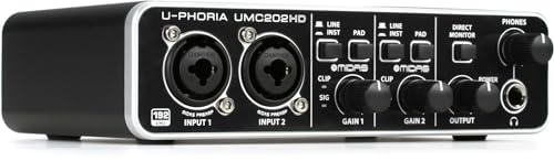 Behringer U-PHORIA UMC202HD Audiophiles 2x2, 24-Bit/192 kHz USB-Audio-Interface mit Midas-Mikrofonvorverstärkern von Behringer