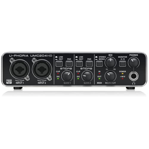 Behringer UMC204HD Audiophiles 2x4, 24-Bit/192 kHz USB-Audio/MIDI-Interface mit Midas-Mikrofonvorverstärkern von Behringer