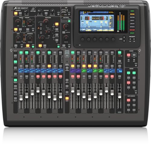 Behringer X32 COMPACT Kompaktes digitales Mischpult mit 40 Eingängen, 25 Bussen, 16 programmierbaren Midas-Vorverstärkern, 17 motorisierten Fadern, Kanal-LCDs, 32-Kanal-Audio-Interface*-Fernbedienung von Behringer