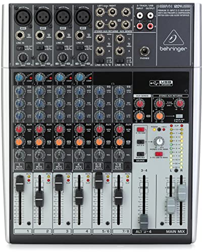Behringer XENYX 1204USB Premium 12-Input 2/2-Bus Mixer mit XENYX Mic Preamps und Compressors, British EQ und USB/Audio Interface von Behringer