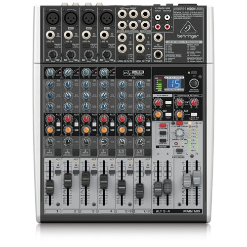 Behringer XENYX X1204USB Premium 12-Input 2/2-Bus Mixer mit XENYX Mic Preamps und Compressors, British EQ, 24-Bit Multi-FX Processor und USB/Audio Interface von Behringer