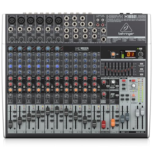 Behringer XENYX X1832USB Premium 18-Input 3/2-Bus Mixer mit XENYX Mic Preamps und Compressors, British EQ, 24-Bit Multi-FX Processor und USB/Audio Interface von Behringer