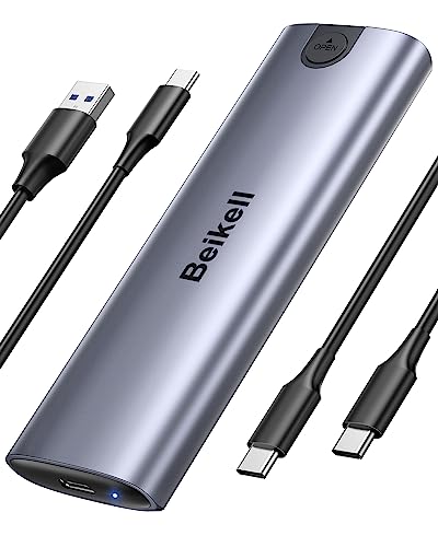 Beikell M.2 NVME Gehäuse, Werkzeuglos 10Gbps M.2 SSD Gehäuse USB 3.2 Gen 2 NVMe zu USB Adapter für 2230/2242/2260/2280 M.2 NVMe/SATA SSD von M-Key/M+B Key mit USB C zu C- und USB-A-zu-C-Kabel von Beikell