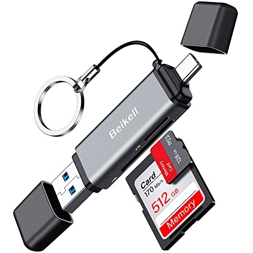 Beikell SD Kartenleser, Dual Stecker USB 3.0/USB C Kartenlesegerät Highspeed OTG Adapter, für SD/MMC/Micro SD/TF/SDXC/SDHC/Micro SDHC/Micro SDXC, Kompatibel mit Android/Windows/Mac OS usw. von Beikell