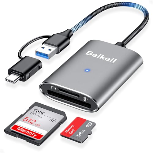 Beikell SD Kartenleser, Highspeed Dual Stecker USB 3.0/USB C Kartenlesegerät OTG Adapter, Unterstützt SD/Micro SD/TF/SDHC/SDXC/MMC - Kompatibel mit Computer/Handy/Tablet usw. von Beikell