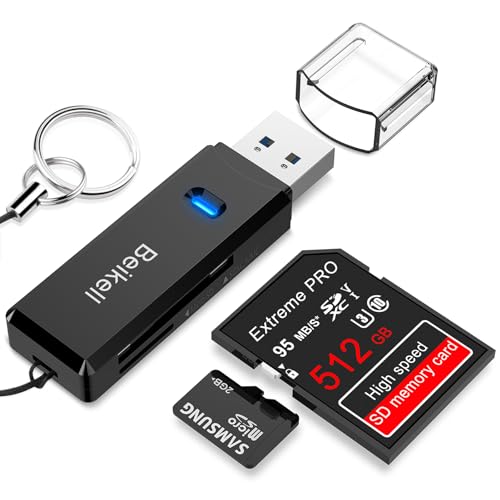 Beikell SD Kartenleser, Highspeed USB 3.0 Kartenlesegerät, Card Reader Adapter Speicherkartenleser Unterstützt Micro-SD/TF/SDHC/SDXC/MMC/SD-Karten, Kompatibel mit Windows/Mac/OS usw. von Beikell