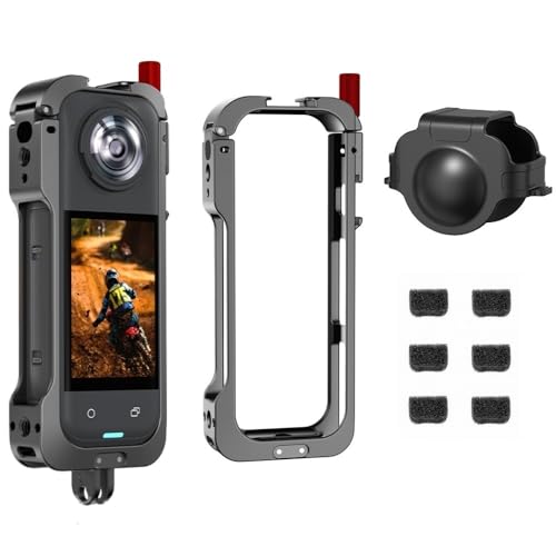 Aluminiumrahmen Käfig für Insta360 X5, Schutzhülle für Insta 360 X5 Kaninchenkäfig aus Metall mit 6,35 mm Gewinde, Kaltschuh-Halterung, Klappfinger, Silikon-Objektivdeckel, 6 Mikrofon-Windmuff Aluminiumrahmen Käfig für Insta360 X5, Schutzhülle für Insta 360 X5 Kaninchenkäfig aus Metall mit 6,35 mm Gewinde, Kaltschuh-Halterung, Klappfinger, Silikon-Objektivdeckel, 6 Mikrofon-Windmuff von BeisDirect