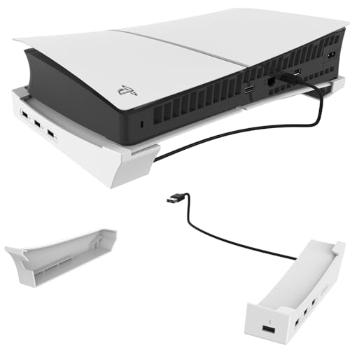 BeisDirect Horizontaler Ständer für PS5 Slim Konsole mit 4-Port USB Hub, PS5 Slim Zubehör Basishalter für PS5 Slim Disc & Digital Editions, 1 USB 2.0 Schnellladeanschluss & 3 erweiterte von BeisDirect