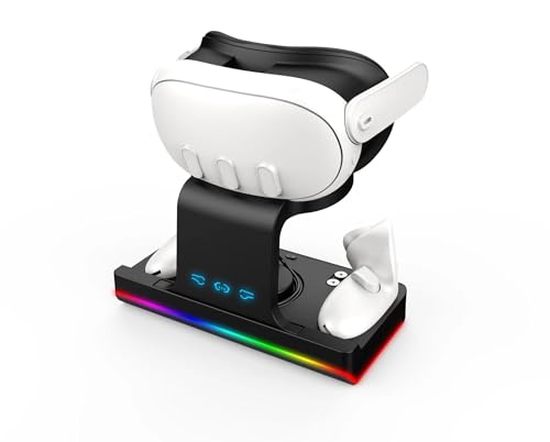 BeisDirect Ladestation für Meta Quest 3, Magnetische USB Ladestation für Quest 3 VR Kopfhörer und Touch Controller, Schnellladung mit farbiger LED-Anzeige, Schwarz von BeisDirect