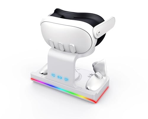 BeisDirect Ladestation für Meta Quest 3, Magnetische USB Ladestation für Quest 3 VR Kopfhörer und Touch Controller, Schnellladung mit farbiger LED-Anzeige, Weiß von BeisDirect