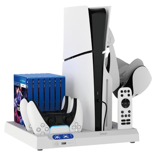BeisDirect PS5 Slim Vertikaler Kühlständer mit Controller-Ladestation für Playstation 5 Slim Konsole (Digital/Disc), PS5 Slim Zubehör inkl. 7 Spiele-Speicher und Kopfhöreraufhänger von BeisDirect