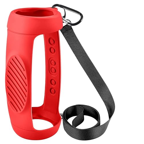 BeisDirect Silikonhülle für JBL Charge 5 Bluetooth-Lautsprecher, tragbare Kratzschutzhülle für Reisen, Schutzhülle mit Schultergurt und Karabiner (Rot) von BeisDirect