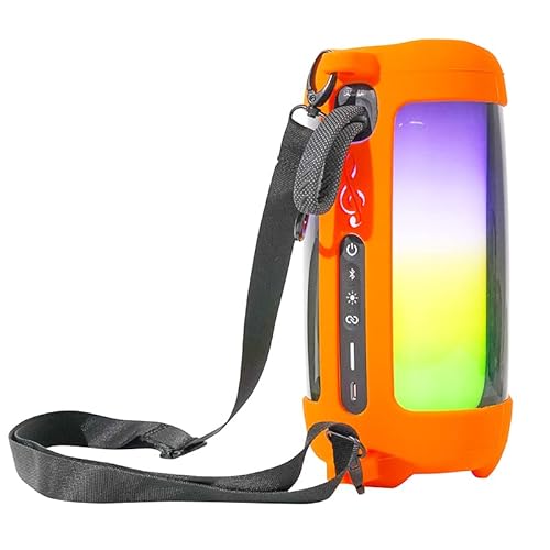 BeisDirect Silikonhülle für JBL Pulse 5 Drahtloser Bluetooth-Lautsprecher, Tragbare Kratzschutzhülle für JBL Pulse5 Gehäuse mit Karabinerhaken (Orange) von BeisDirect