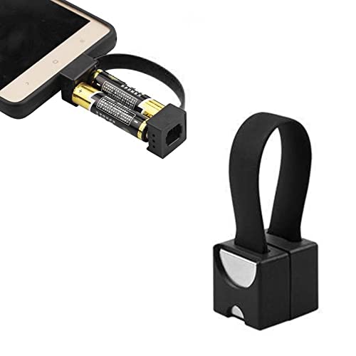 BeisDirect Tragbares Notfall-Handy-Ladegerät mit 2 Stück AA-Batterien und Micro-USB/USB-C/A pple-Anschlüssen für Universal-Handy (Schwarz, Micro USB + Apple) von BeisDirect