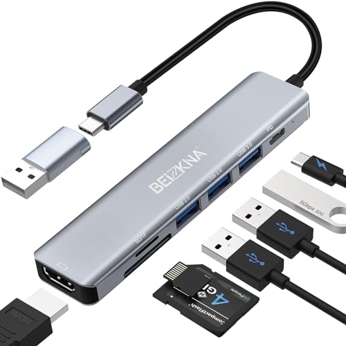 USB C Hub, 7 in 1 USB-C Hub Multiport Adapter mit PD100W, 4K HDMI, 5Gbps USB 3.0, 3*USB A, SD/TF Kartenleser, USB C Dock Splitter Kompatibel für MacBook Air/Pro Galaxy iPhone15, iPad, Galaxy, Laptop. von Beizkna