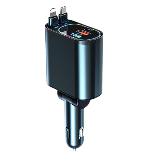 Zigarettenanzünder USB C, 120W Auto Ladegerät, 4 in 1 Einziehbares Auto Ladegerät Adapter,2.95ft Retractable Kabel, RGB Licht, PD 45W, Schnellladegerät KFZ Ladegerät für iPhone/Samsung/MacBook Zigarettenanzünder USB C, 120W Auto Ladegerät, 4 in 1 Einziehbares Auto Ladegerät Adapter,2.95ft Retractable Kabel, RGB Licht, PD 45W, Schnellladegerät KFZ Ladegerät für iPhone/Samsung/MacBook von Bekasa