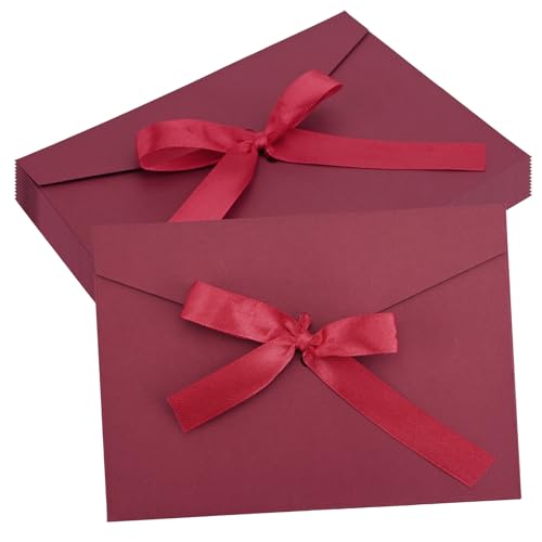 Bekecidi 12 Stück Geschenkumschläge, Briefumschlag mit Schleife Band Karten Umschlag Postkartenumschlag für Geburtstag Hochzeitseinladungen Briefe, Rot von Bekecidi