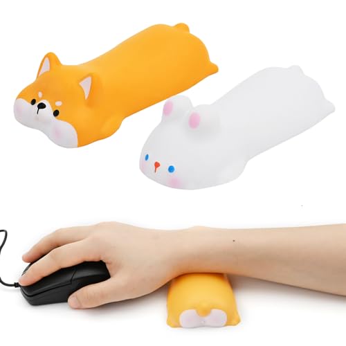 Bekecidi 2 Stück niedliche Handgelenkauflage-Mauspad: Handgelenkstütze, Schreibtischunterlage, Mini-Handgelenkstütze, ergonomisches Mauspad zur Schmerzlinderung am Handgelenk (Hase+Hund) von Bekecidi