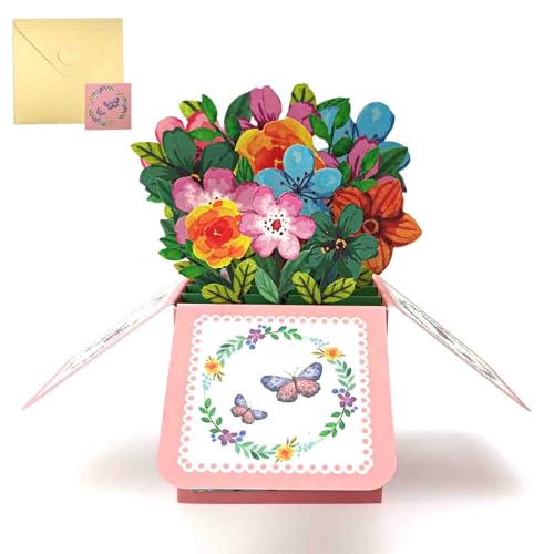 Bekecidi 3D Pop Up Karte, Schmetterling Blume Grußkarte Stereo Box mit Notizkarte und Umschlag für Muttertag Valentinstag Jubiläum Geburtstag (Blume) von Bekecidi