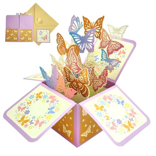 Bekecidi 3D Pop Up Karte, Schmetterling Blume Grußkarte Stereo Box mit Notizkarte und Umschlag für Muttertag Valentinstag Jubiläum Geburtstag (Schmetterling) von Bekecidi