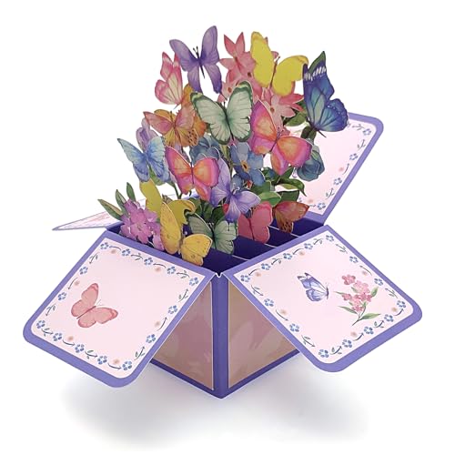 Bekecidi 3D Pop Up Karte, Schmetterlings Blumen Grußkarte, Stereo Box mit Notizkarte und Umschlag für Muttertag Valentinstag Jahrestag Geburtstag(Butterfly 2) von Bekecidi