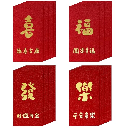 Bekecidi Chinesische rote Umschläge, 24 Stück, locken Wohlstand mit lebendigen Mondneujahr-Glückspaketen an, ideal für Hochzeiten, Geburtstage, 2024 von Bekecidi