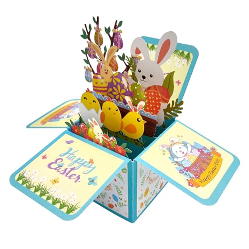Bekecidi Ostern Pop Up Karte, 3D Papier Blumenkarte, Ostereierkarte mit Hasenblumen, 3D Pop Up Osterkarte mit Umschlägen für Kinder, Kinder, Familie und Freunde von Bekecidi