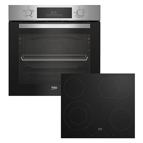 Beko BBSC1132T0X Einbau-Backofen-Set mit autarkem Glaskeramik-Kochfeld, 74 l Garraum-Volumen, 4 Heizarten, SteamShine-Reinigung, versenkbare Knebel, 4 Kochzonen, Schwarz/Edelstahl von Beko