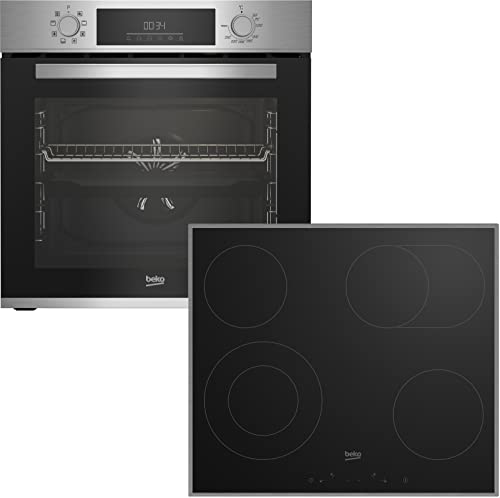 Beko BBSM12320X Einbau-Backofen-Set, zwei autarke Geräte: Glaskeramik-kochfeld mit 4 Kochzonen, Backofen mit 8 Heizarten, 72 l Garraum-Volumen, AeroPerfect, Sensortasten, Schwarz/Edelstahl von Beko