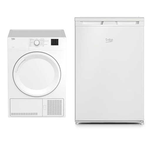 Beko DC 7130 N b100 Kondenstrockner & TSE1285N Tischkühlschrank, 4-Sterne-Gefrierfach, 35 dB, 114 l Gesamtrauminhalt, 101 l Kühlen, 13 l Gefrieren, weiß von Beko