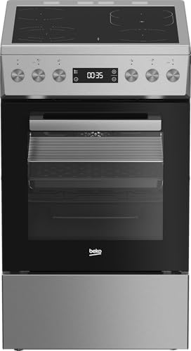 Beko FSM57320DXT Freistehender Herd, Multifunktionsofen mit Glaskeramik-Kochfeld, 60 l Garraum-Volumen, 4 Kochzonen, 8 Heizarten, Versenkbare Knebel, Multifunktionsdisplay, Edelstahl von Beko