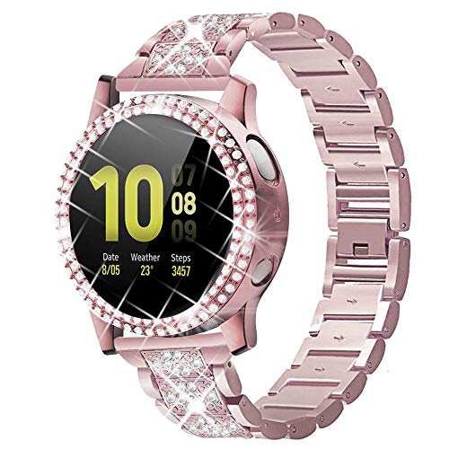 Bekomo Kompatibel mit Samsung Galaxy Watch Active 2 Band 44 mm, 2 Stück Bling Crystal Diamonds PC Hülle für Galaxy Active 2 44 mm für Frauen (Rose Pink) von Bekomo