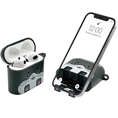 AirStand - AirPods 3 Case Cover mit unsichtbarem Telefonständer, kompatibel mit AirPods 3, voller Schutz stoßfestes Gehäuse mit Schlüsselanhänger Karabiner (Katze) von BelTech