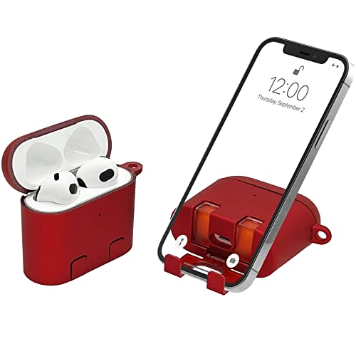 AirStand - AirPods 3 Case Cover mit unsichtbarem Telefonständer, kompatibel mit AirPods 3, voller Schutz stoßfestes Gehäuse mit Schlüsselanhänger Karabiner (Rubin) von BelTech