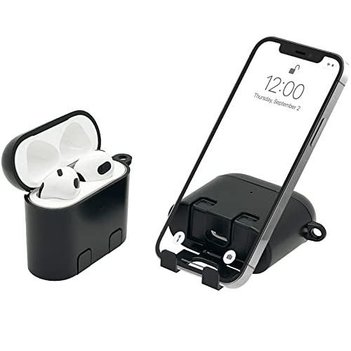 AirStand - AirPods 3 Case Cover mit unsichtbarem Telefonständer, kompatibel mit AirPods 3, voller Schutz stoßfestes Gehäuse mit Schlüsselanhänger Karabiner (Schwarz) von BelTech