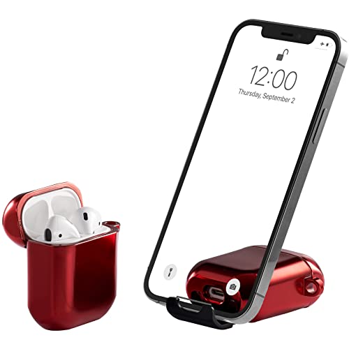 AirStand - AirPods Case Cover mit unsichtbarem Telefonständer, kompatibel mit AirPods 1 2, voller Schutz TPU & PC stoßfestes Gehäuse mit Schlüsselanhänger Karabiner(Rubin) von BelTech