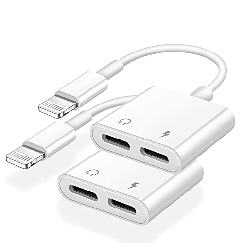 Apple MFi zertifiziert, 2-in-1 Dual-Lightning-Adapter & Splitter für iPhone, Dongle-Kopfhörer-Adapter, Aux-Kabel, 4-in-1 Musik, Laden, kompatibel für iPhone 12/11/11 Pro/XS/XR/8, 2 Stück von Belcompany