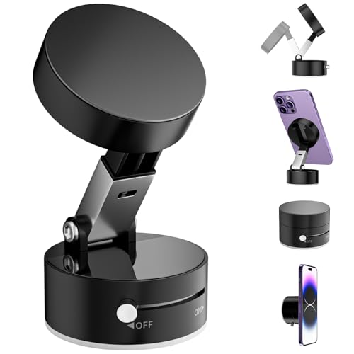 Magnetische Saugnapf-Handyhalterung, verbesserter Saugnapf-Handyhalterung, Multi-Szenario, faltbarer und einziehbarer Telefonständer für Auto/Fitnessstudio/Spiegel/glatte Oberfläche für iPhone 16/15 von Belcompany