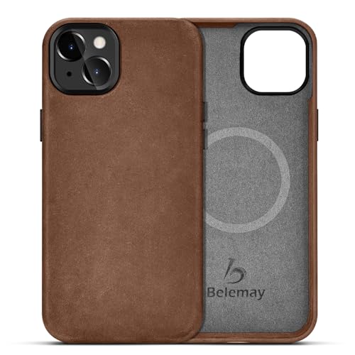 Belemay Kompatibel mit iPhone 13 Lederhülle Magsafe – Top Grain Vintage Crazy Horse Leder – Metallknöpfe & Kamerablünette Bump – Slim Fit & Soft Feel – Premium Handyhülle (6,1 Zoll) Retro Braun von Belemay