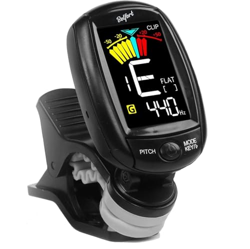 BELFORT® TuneMax kompakter Clip-On Tuner für alle Instrumente - Universal-Stimmgerät für Gitarre, Ukulele, Violine, Bass, Saz und Chromatisch (Universal Modus) + BONUS: eBook (Gitarren Zubehör) von Belfort