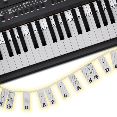 Belfort Klavier Noten Aufleger für Anfänger - Schwarz & Weiß - Abnehmbare Silikon Klavier Tastenbeschriftung + eBook (keine Klavier Aufkleber nötig) Klavier Zubehör für 88 & 61-Tasten Piano/Keyboard von Belfort