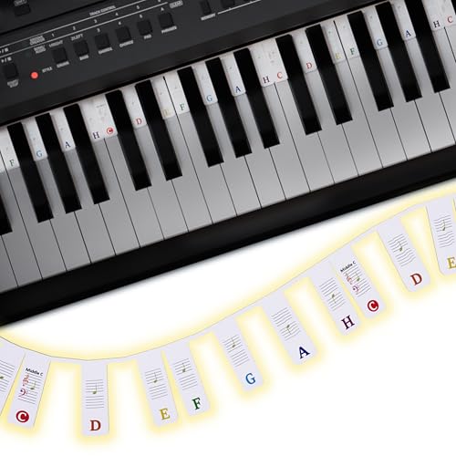 Belfort Klavier Noten Aufleger für Anfänger - bunt - Abnehmbare Silikon Klavier Tastenbeschriftung + eBook (keine Klavier Aufkleber nötig) Klavier Zubehör für 88 & 61-Tasten Piano/Keyboard von Belfort