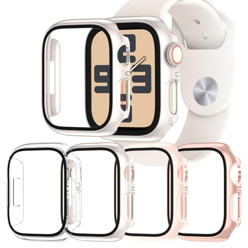 Beliham 4-Stück Hülle Kompatibel mit 44mm Apple Watch SE Series 6 Series 5 Series 4,Rundum Schutzhülle mit Glas Displayschutz HD PC Schutz Case für iWatch SE S6/S5/S4 von Beliham