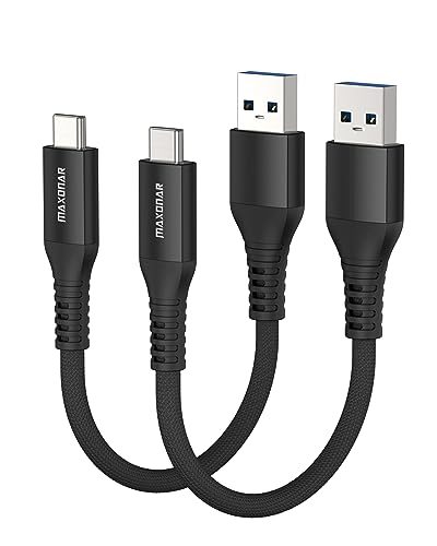 Maxonar USB C Kabel Kurz 30cm/0.3M [2Stück] 10Gbit USB3.2 Gen2 Datenkabel Typ C Android Auto QC3.0 3.1A USB A auf C Schnellladegerät für Samsung Note20 Galaxy S23/S22/S21 Z Flip 5 Pixel 8 Pro-Schwarz von Maxonar