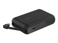 Belkin BoostCharge - Powerbank - med integreret kabel - 10000 mAh - 20 Watt - 3 A - Fast Charge - 2 output-stikforbindelser (24 pin USB-C) - sort von Belkin Components