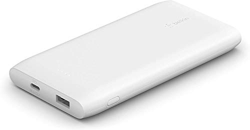 Belkin 10.000 mAh Powerbank, USB-C Power Delivery, tragbares Schnellladegerät mit 18 W- USB-C- und 12-W-USB-A-Anschluss, 10K-Reise-Akkupack für Samsung Galaxy, Pixel, iPhone, iPad, Tablets – Weiß von Belkin