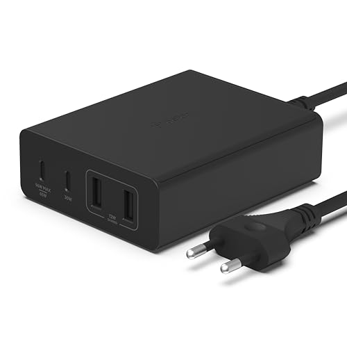 Belkin 108-W-GaN-USB-Ladestation für mehrere Geräte, schnelles Ladegerät mit 2x USB-C und 2x USB-A, Dock/Hub für MacBook, Pro, Air, iPhone, Pro, Max, mini, iPad Pro, Air, Galaxy und andere Geräte von Belkin