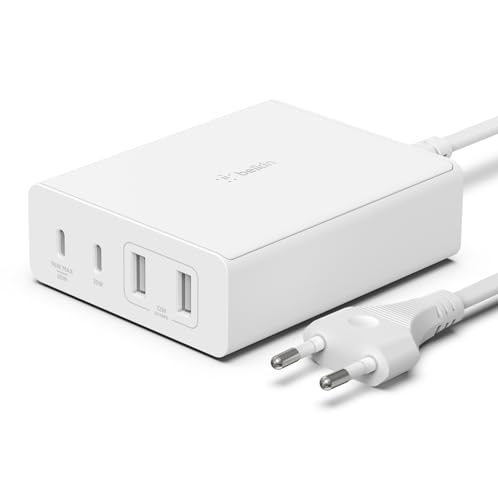 Belkin 108-W-GaN-USB-Ladestation für mehrere Geräte, schnelles Ladegerät mit 2x USB-C und USB-A, Dock/Hub für MacBook, Pro, Air, iPhone, Max, mini, iPad Pro, Air, und andere Geräte von Belkin