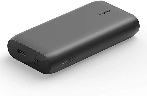 Belkin 20000mAh Powerbank zum Schnellladen, USB-C Power Delivery Power Bank, tragbares Ladegerät mit 30 W-USB-C- & 12-W-USB-A-Anschluss, 20K-Akkupack für MacBook, iPad, iPhone, Galaxy, Pixel - Schwarz von Belkin